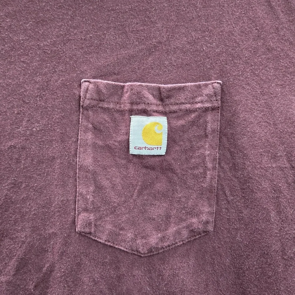 Carhartt Men Shirt XL Red K87 Long‎ Sleeve Pocket Shirt Logo Short